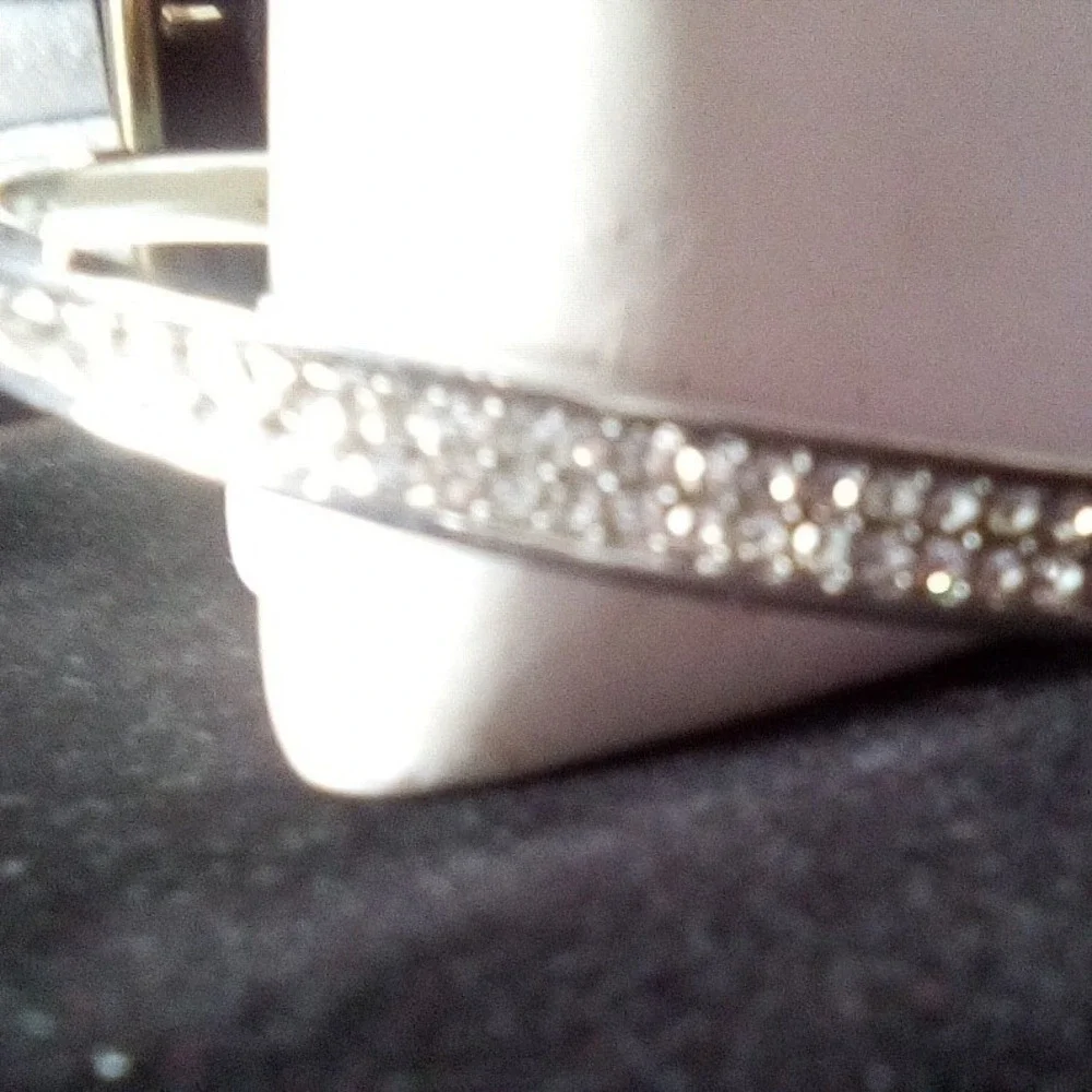 Nine West Silver Tone Crystal Bangle Bracelet Set 3 Piece Stackable Cuff Hinged